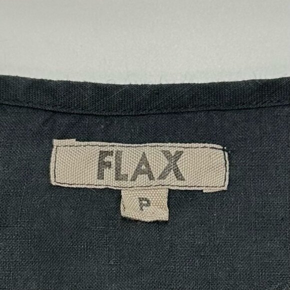 FLAX solid black linen round neck short cap sleeve top Medium minimalist - Picture 2 of 10